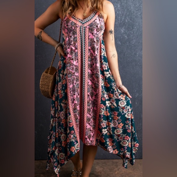 Dresses & Skirts - Pink Bohemian Floral Patchwork Sundress